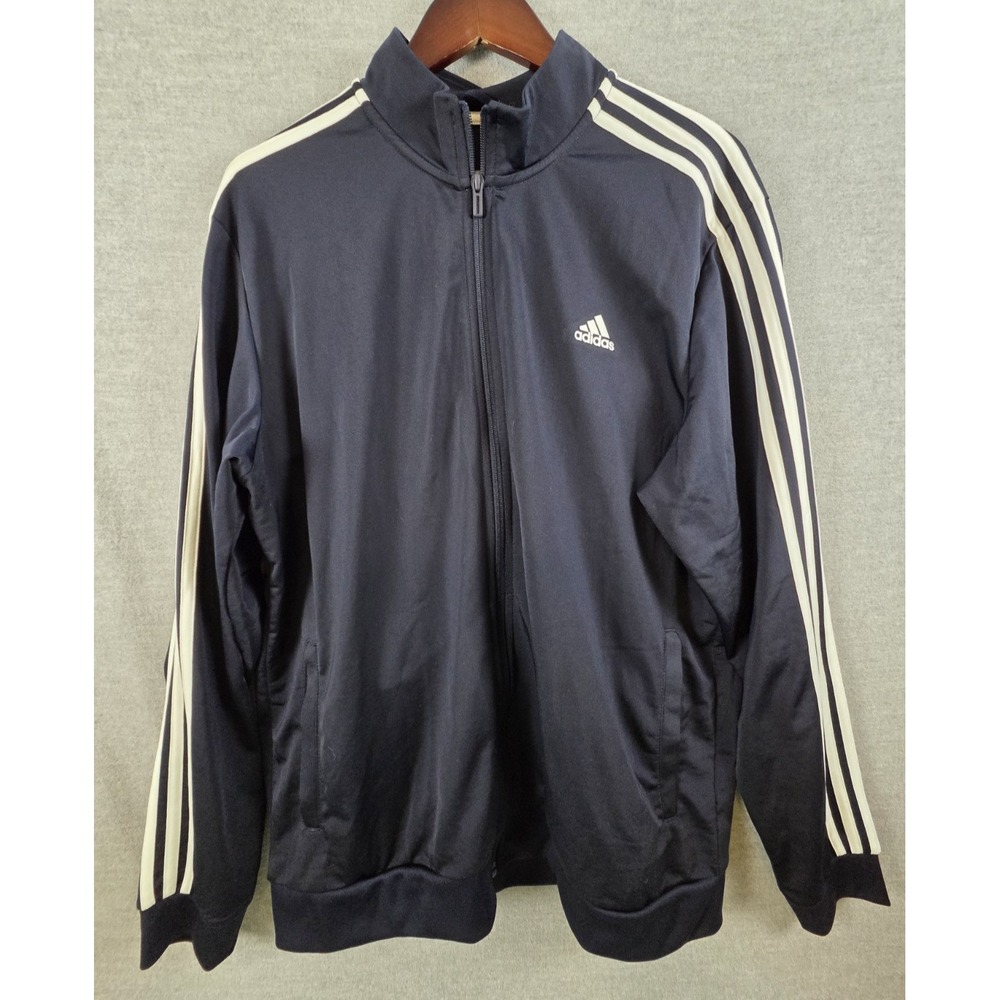 adidas Essentials 3 Stripe Mens XL Track Jacket Navy Blue Full Zip Retro Y2K